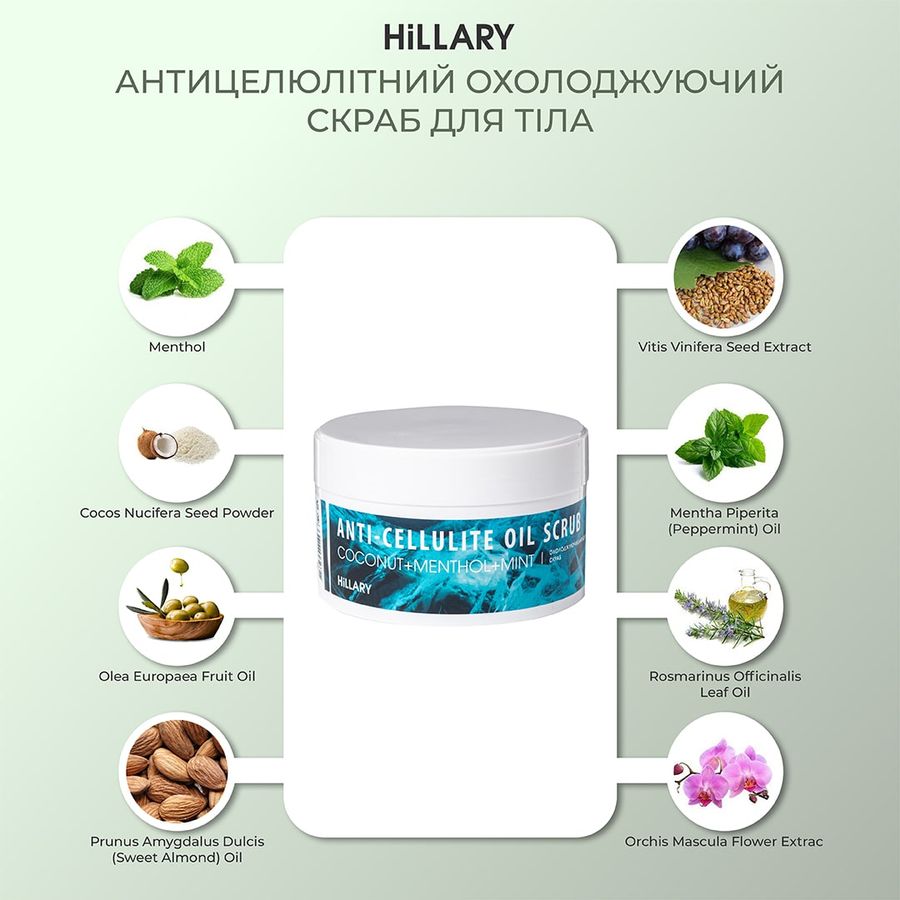 Антицеллюлитный охлаждающий скраб для тела Hillary Anti-cellulite Oil Scrub, 200 г - фото №1