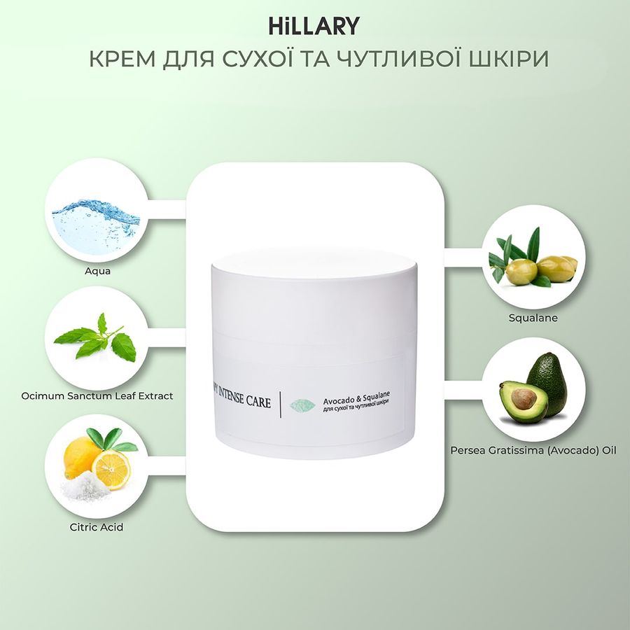 TRAVEL Cream for dry and sensitive skin Hillary Corneotherapy Intense Сare Avocado & Squalane, 5 g