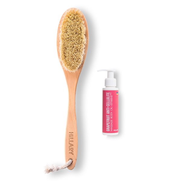 Dry massage brush sisal Hillary + Anti-cellulite oil Grapefruit Hillary Grapefruit Anti Cellulite, 100 ml