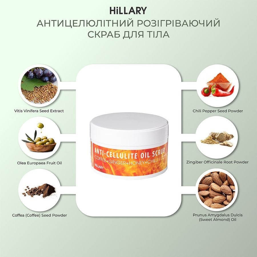 Антицеллюлитный разогревающий скраб для тела Hillary Anti-cellulite Oil Scrub, 200 г - фото №1