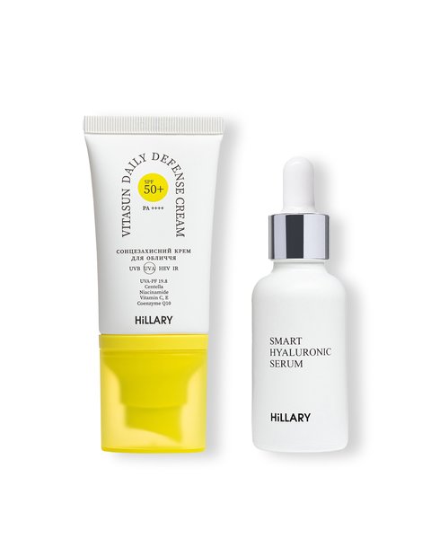 Hyaluronic serum + SPF 50+ sunscreen for the face