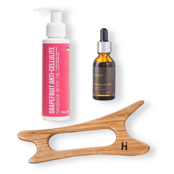 Massage set for face and body with grapefruit and macadamia oils